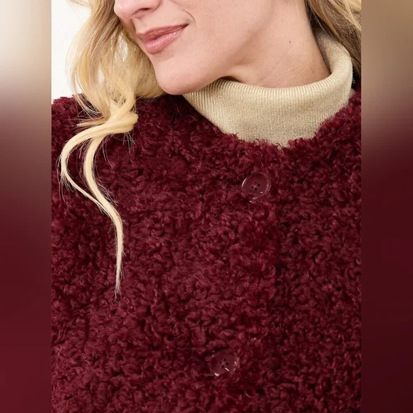 Deep Red Cropped Teddy Jacket - Picture 3 of 3